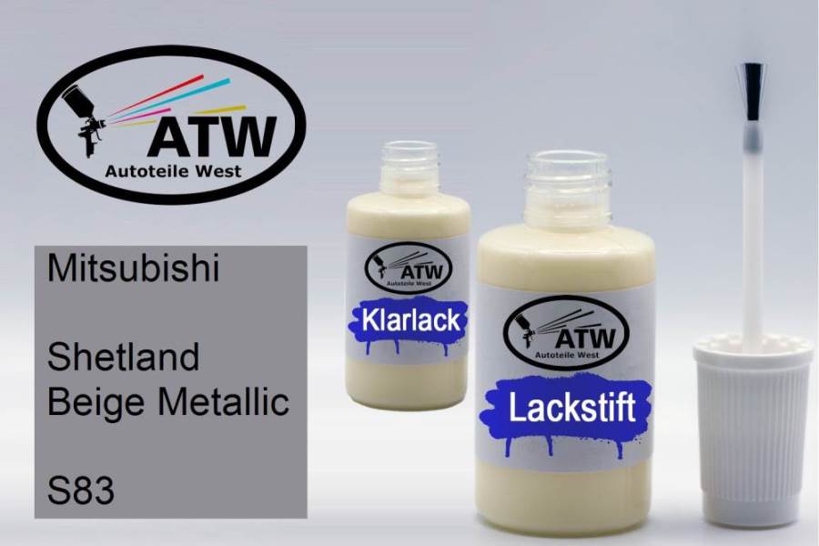 Mitsubishi, Shetland Beige Metallic, S83: 20ml Lackstift + 20ml Klarlack - Set, von ATW Autoteile West.